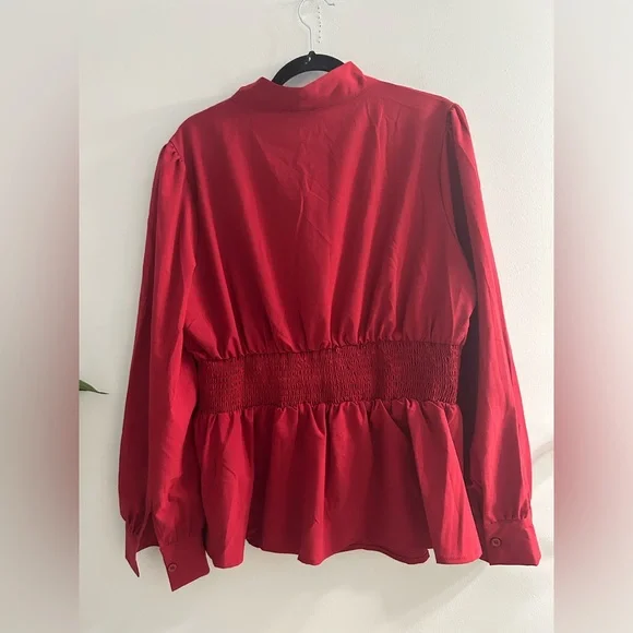 NWT GRACE KARIN Long Sleeve Peplum Shirt Bow Tie Work Blouses Tops Smocked Waist - Picture 6 of 6